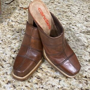 Vintage Y2K Candies Wooden 4” High Heel Slip On Mules Clogs High Heels Leather 9